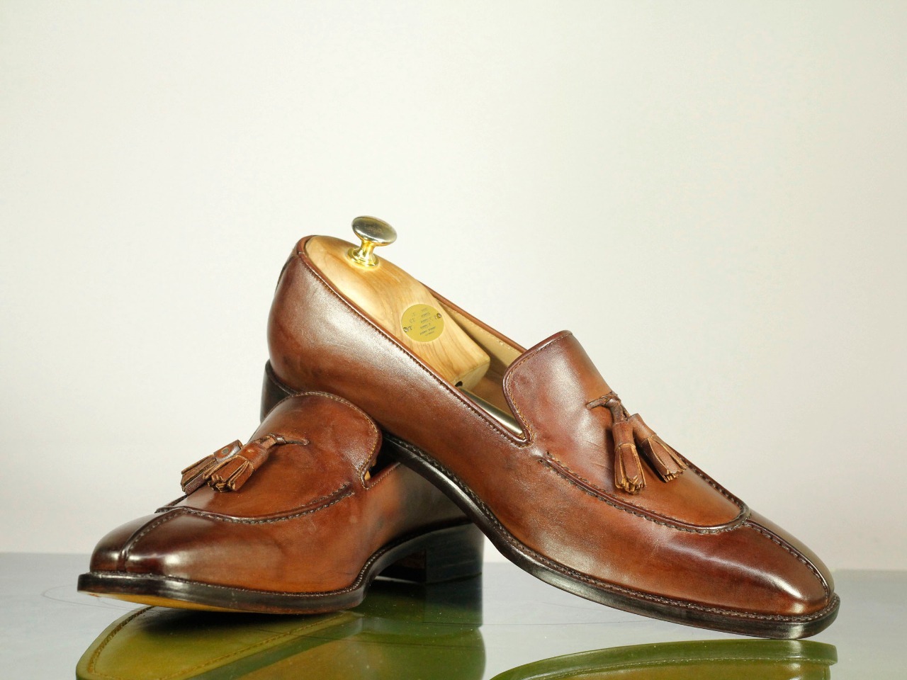 Men's Handmade Brown Leather Tussle Loafer Split Toe Shoes, Men Designer Shoes