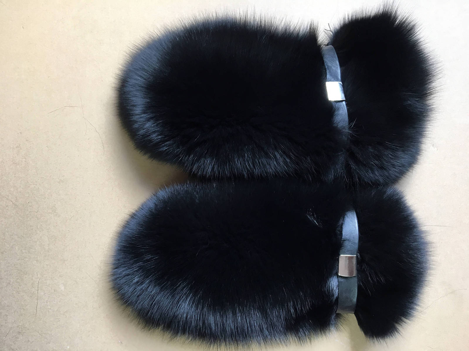 Black Fox Fur Mittens with Sheared Beaver Saga Furs Adjustable Unisex ...
