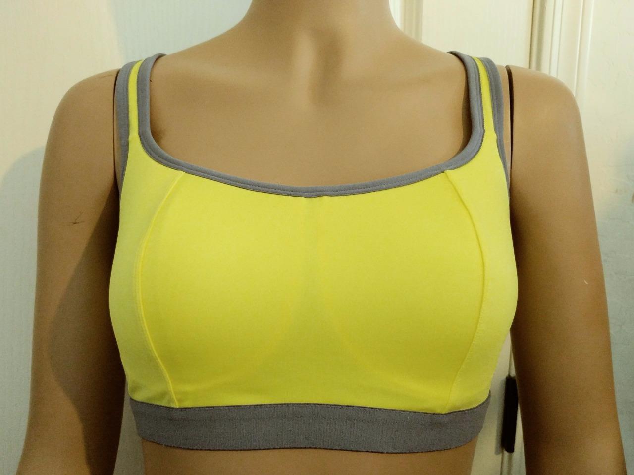 NWT HALF MOON ACTIVE MODERN MOVEMENT Small YELLOW GRAY T BACK SPORTS BRA *S Bras & Bra Sets