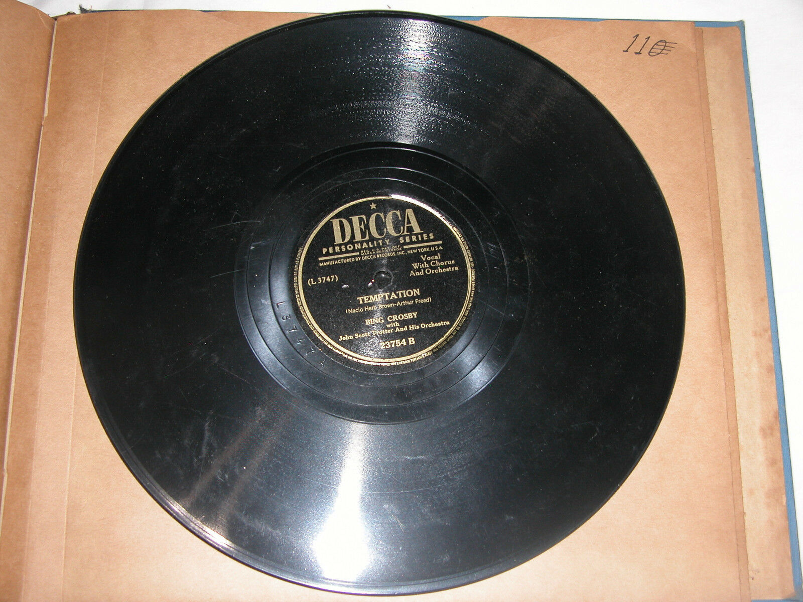 Lot of 11 Vintage Bing Crosby Shellac 10" 78 RPM Decca Records in