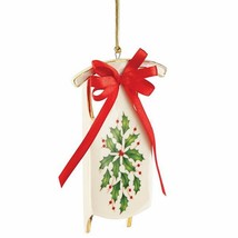 Lenox Holiday Sleigh Sled Ornament Holly Berries Red Ribbon Christmas Gi... - $30.00