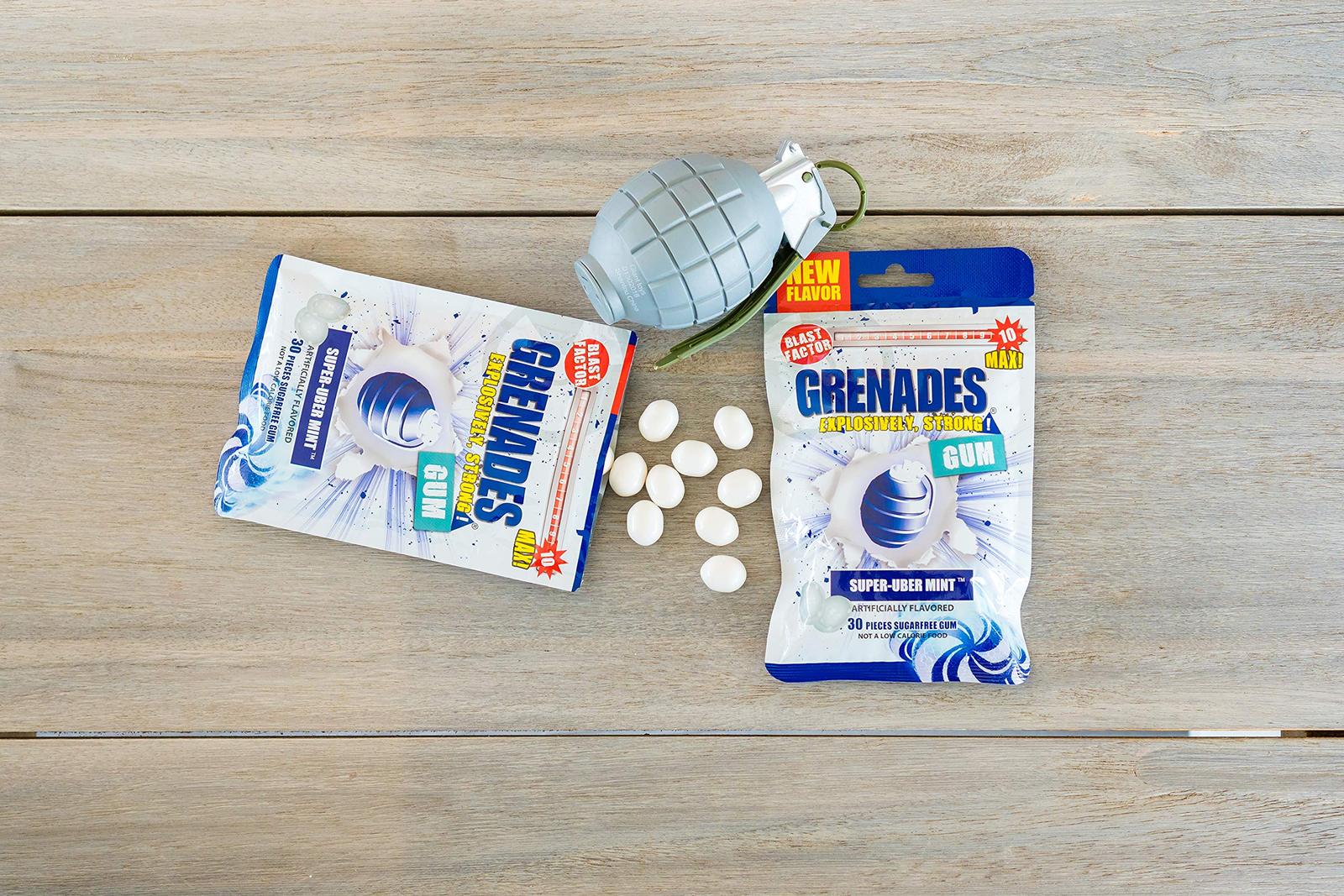Grenades GUM Explosively Strong Mint SugarFree Gum Intense, Long