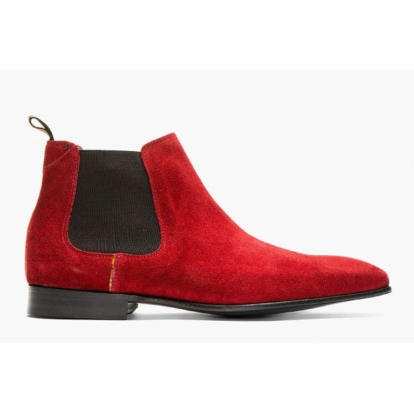 Men Red Color Chelsea Jumper Slip On Real Suede Leather High Ankle Boot US 7-16