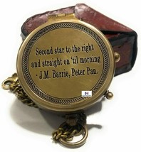 Second Star to The Right J. M. Barrie, Peter Pan Engraved Brass Compass Directio
