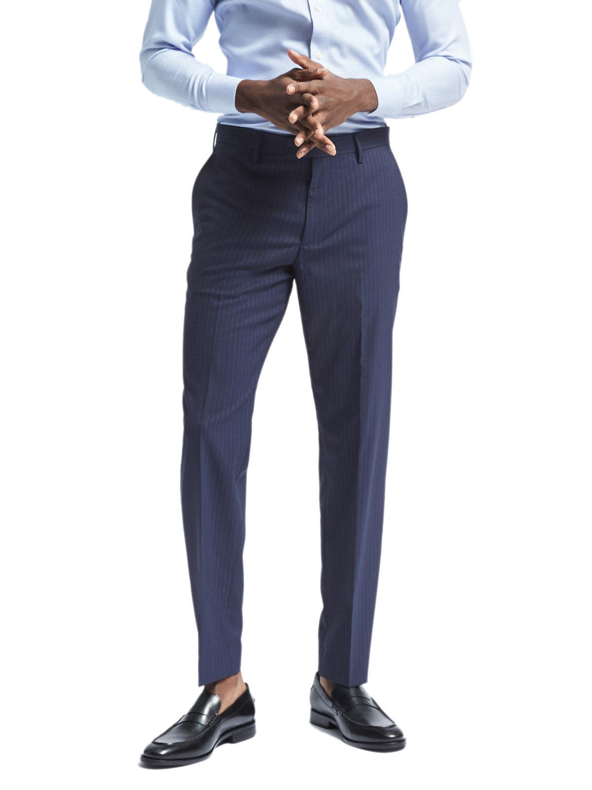 navy and white pinstripe pants