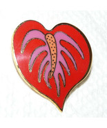 LAUREL BURCH &quot;Anthurium&quot; Flower Red Purple Enamel Heart Gold-Tone PIN -F... - $25.00