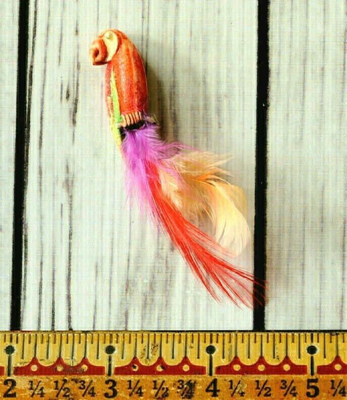 Primary image for vintage real feather tail parrot bird pin brooch animal