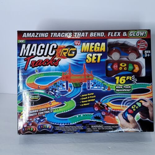 Magic Tracks Mega Set 2 Race Cars 2 Remote 16 feet Flexible Glow in the ...
