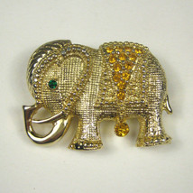 Jewelry Fashion Brooch Goldtone 1.75 Inch Pin Elephant Rhinestones Animal - $19.79