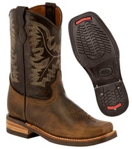 Kids Unisex Western Leather Cowboy Boots Dark Brown Riding Square Botas - $54.99