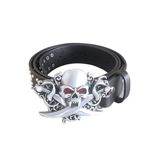Haagendess - Men belt new gothic skull belt buckle with black studded genuine leather belt