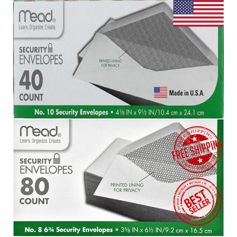 Mead 10 and 8 Security Business Legal Envelopes White Printed Lining