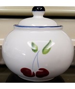 DANSK Morello Red Cherries Blue Bands Sugar Bowl With Lid 3 1/4&quot; Tall - $32.73