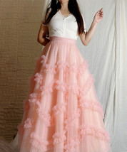 Women BLUSH PINK Layered Tulle Skirt Wedding A-line Tulle Maxi Skirt Outfit  image 2
