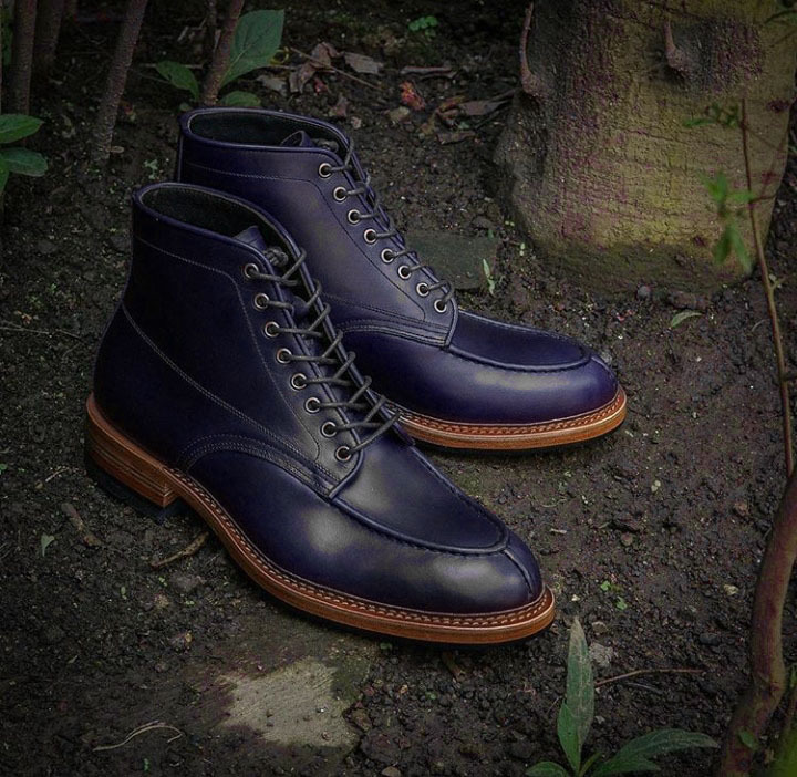 Handmade - Men boots high ankle purple color premium quality leather apron split toe laceup