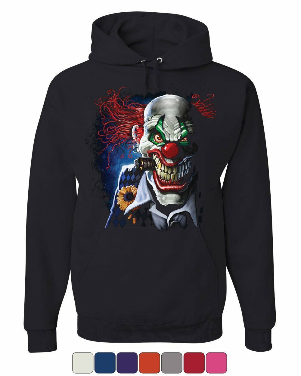 Creepy Joker  Clown Hoodie  Nightmare Scary Mean Killer 