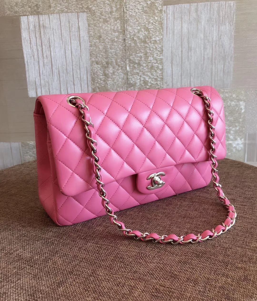 BRAND NEW AUTHENTIC CHANEL 2019 PINK QUILTED LAMBSKIN MEDIUM DOUBLE ...