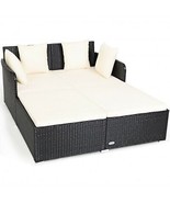 Outdoor Patio Rattan Daybed Thick Pillows Cushioned Sofa Furniture-White... - $323.57