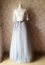 Women Extra Maxi Tulle Skirt Gray High Waist Long Tulle Skirt Party Custom Plus 