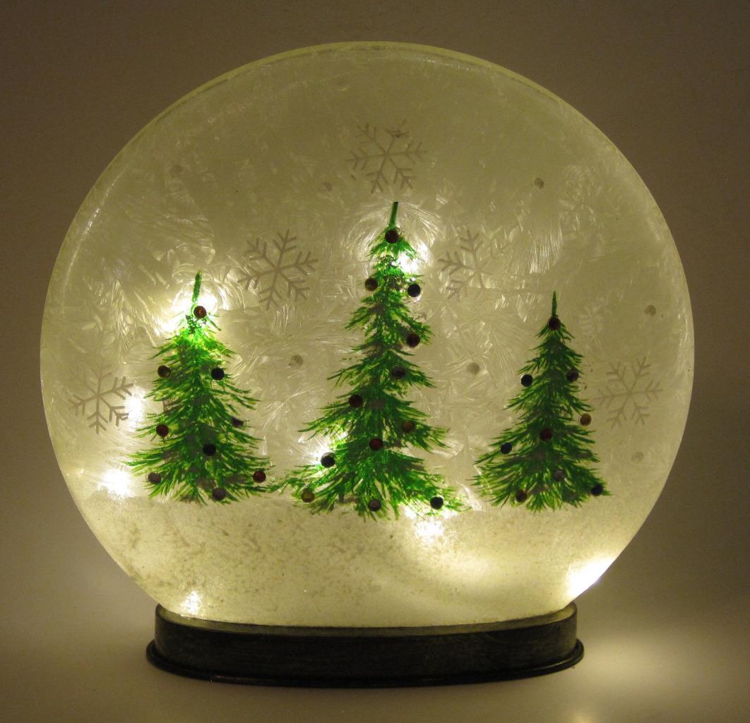 10" LED Lighted Frosted Glass Globe Christmas Tree Winter Scene Holiday