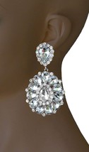 3.25&quot; Long Cluster Clip On Earrings Clear Rhinestones Drag Queen Pageant... - $17.91