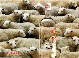 Fox Among Sheep Pure Fantasy Smirnoff Vodka 1998 Fun Playful Print Disti... - $15.99