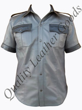 Nappa Grey Leather Highway Patrol Police Military Uniform Style Shirt Bluf - $122.51