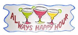 Handmade Margarita Wine Glasses Always Happy Hour Wood Beach Sand Tiki Bar Sign - $24.65