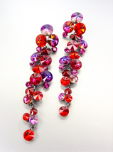 Exquisite Red Fuchsia Pink Czech Crystals Waterfall Chandelier Dangle Earrings - $39.99