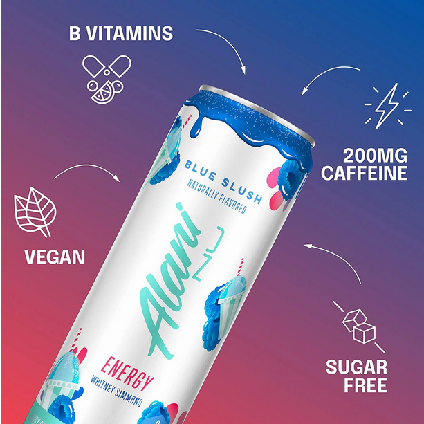 Alani Nu SugarFree Energy Drink, Blue Slush, 12 oz Cans (Pack of 12