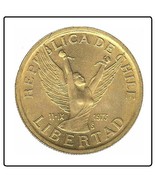 CHILE 10 PESOS Coin - gold brass authentic vintage world liberty - FREE ... - $4.99