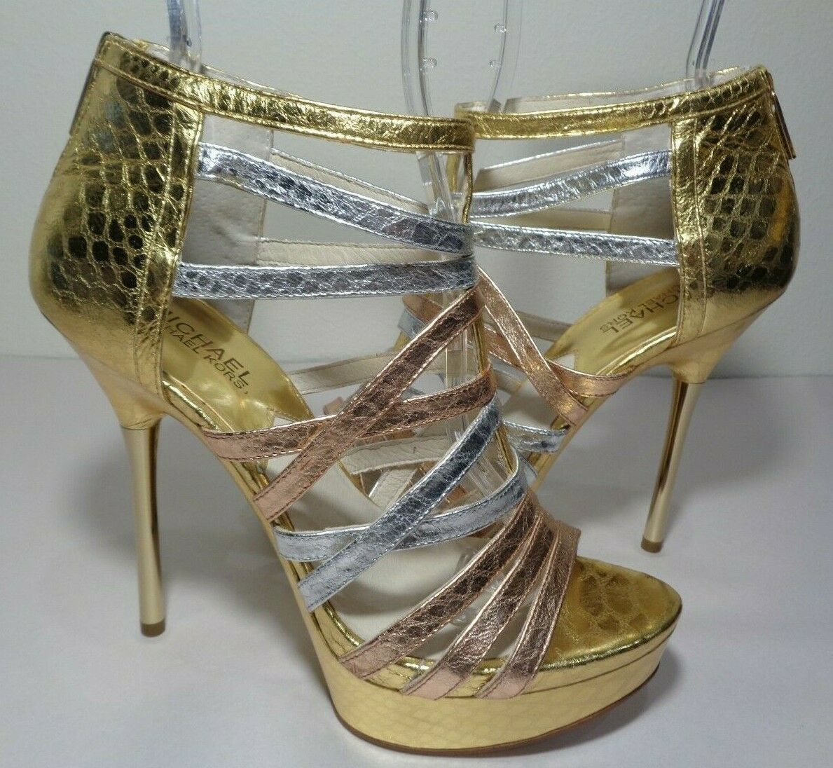 Michael Kors Size 8 M MADDIE PLATFORM Gold Leather Sandals New Women's Shoes