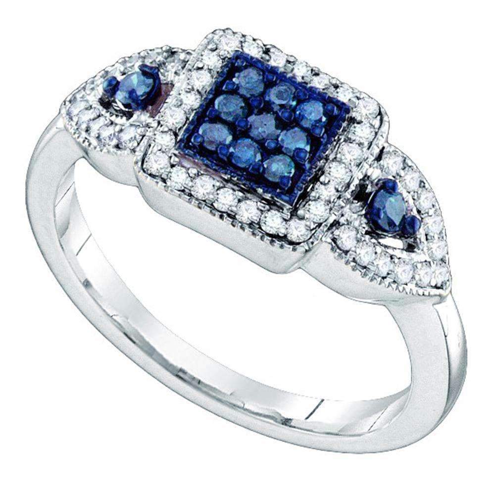 10Kt White Gold Womens Blue Color Enhanced Diamond Cluster Ring 1/2