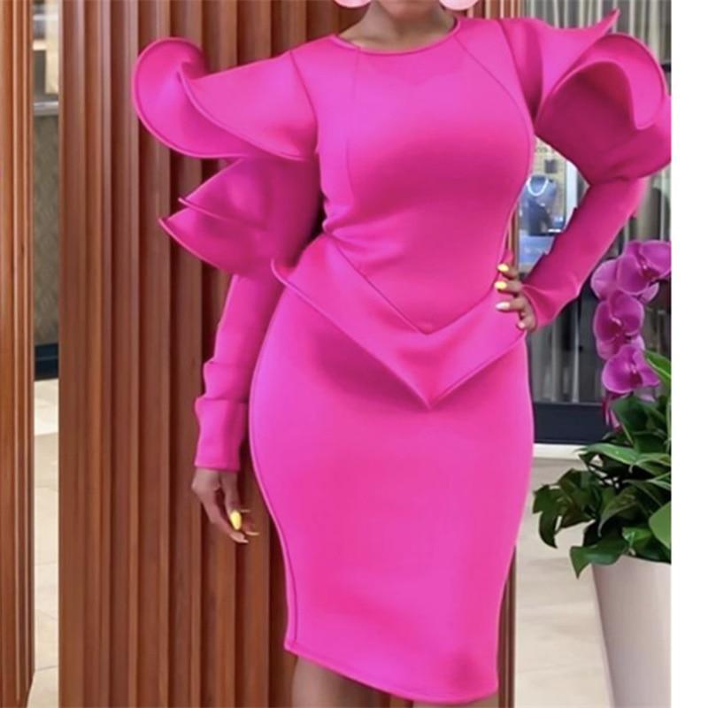 Stylish Long Sleeve Party Sheath Peplum Dresses 2019 Fall Plus Size ...