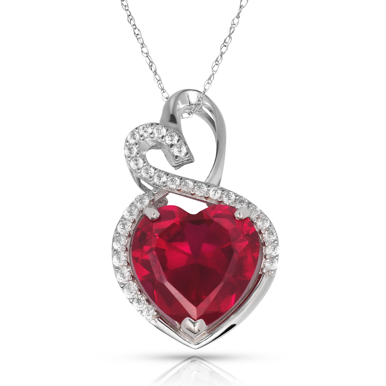4.20 Carat Halo Red Ruby Double Heart Gemstone Pendant & Necklace14K White Gold - $173.25