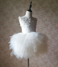 WHITE Lace Tutu High Waist Dress White Knee Length Wedding Flower Girl Dress NWT image 4