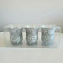 Melrose Glass Votive Candle Holders Winter Snowflake Silver Design 3.5" Tall  - $17.72