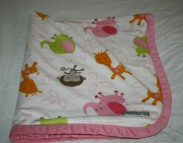 Blankets &amp; Beyond BABY BLANKET Pink Monkey Elephant Giraffe Soft Securit... - $38.55