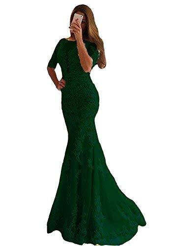 Mermaid Long Lace Half Sleeves Formal Prom Evening Dress Emerald Green US 6