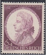 1941 Wolfgang Amadeus Mozart Germany Postage Stamp Catalog Number B200 MNH - $4.95