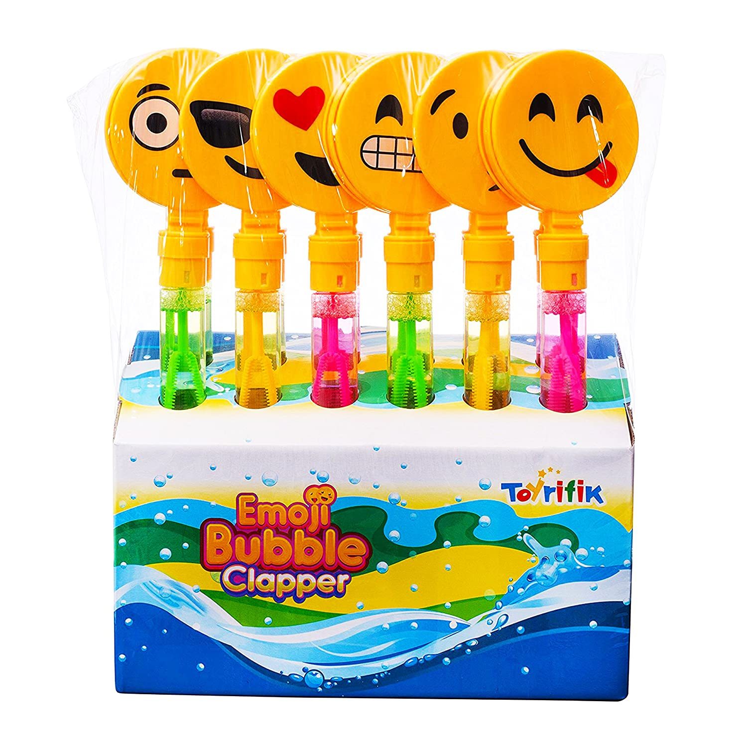 12 Pack Bubble Wands Emoji Party Favor Toys - Bulk Bubbles Party Favor