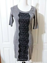 Sweater Dress IZ Byer Size S Gray with Lace Accent Form Fitting Womans - $15.88