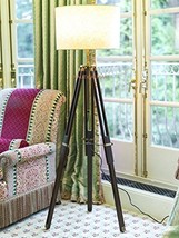 NAUTICALMART DESIGNER TRIPOD FLOOR LAMP STAND TEAK WOOD SOLID LAMP STAND WITH SH