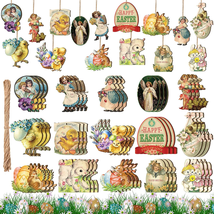 45 Pcs Vintage Easter Hanging Ornaments Easter Wooden Ornament Vintage Easter De