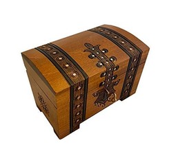 Handmade Wooden Treasure Chest Box w/Lock and Key Polish Linden Wood Keepsake - $35.63