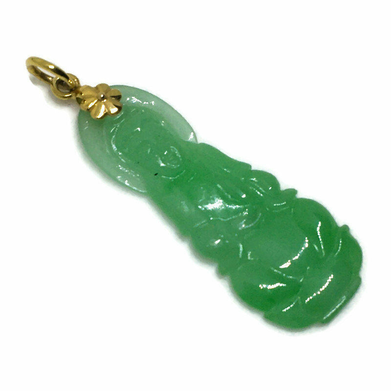 small Quan Yin Asian Jade on 14k Solid Yellow gold Pendant Charm