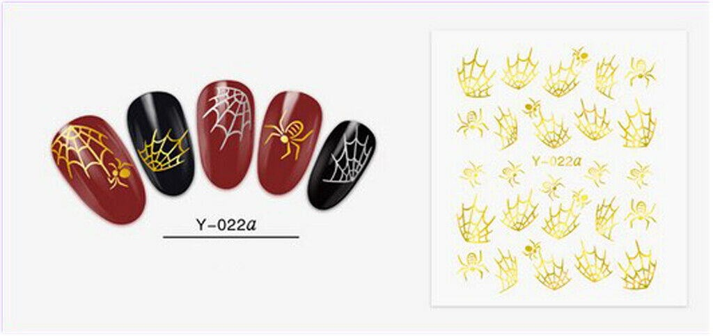 Nail Art 3D Decal Stickers White Golden Spider Patterns Web Y-022