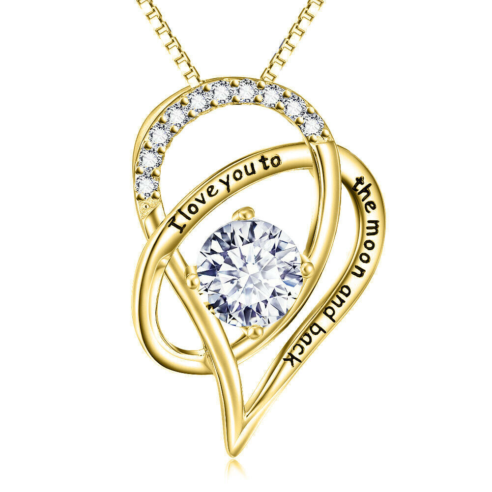 10K Yellow Gold Plated I Love You Heart Necklace Pendant ITALY