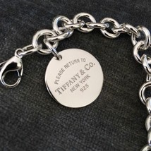Please Return to Tiffany & Co LARGE Silver Round Circle Charm Bracelet GENUINE - $285.00