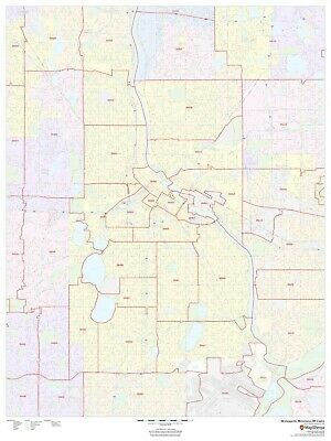 Minneapolis, Minnesota ZIP Codes Laminated Wall Map (MSH) - US